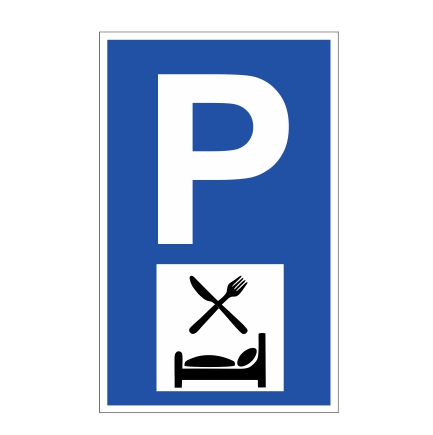 Parkplatzschild Essen und Trinken/Hotel mit Symbol