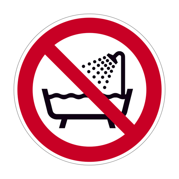 Verbot dieses Gerät in der Badewanne, Dusche zu benutzen, ISO